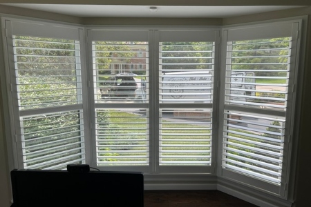 Splendid Plantation Shutters On A Bay Window On Arlington Oaks Terrace In Chesterfield, MO