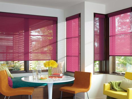 Designer roller shades fuschia dining